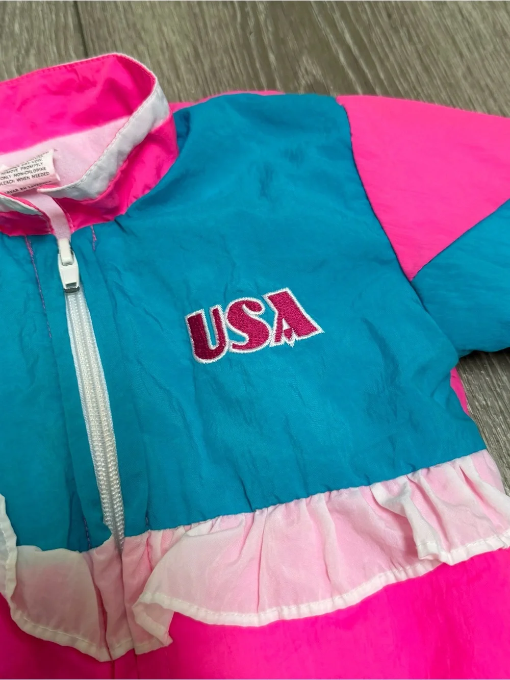 VINTAGE 80S 2PC BABYFAIR KIDS NEON TRACKSUIT SET COLORBLOCK WINDBREAKER USA 12M